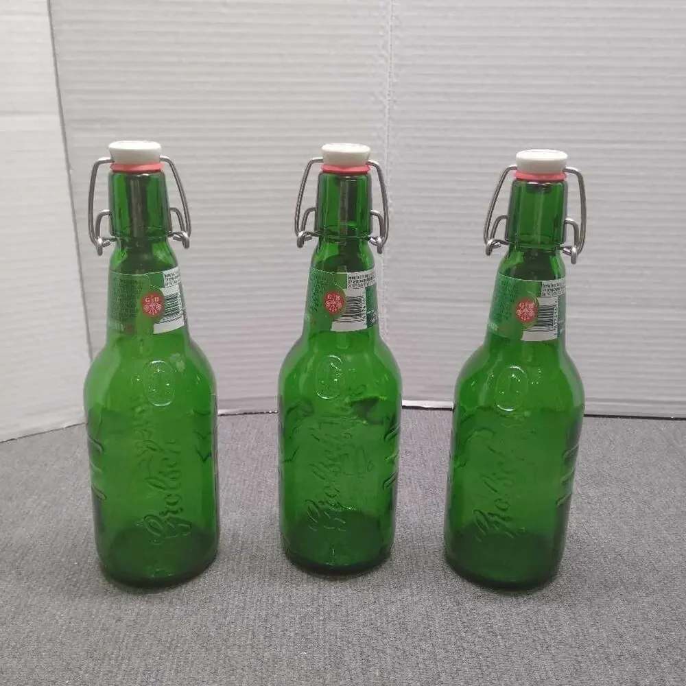 Grolsch Swing Top Beer Bottles Set 3 Green Glass Reusable Brewing